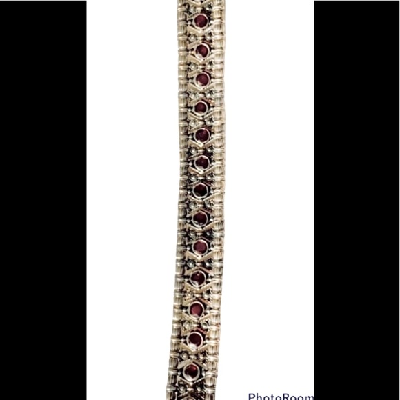 ❤️‍🔥2XHP❤️‍🔥VTG Gothic 925 Silver and Red Stone Bracelet - Picture 12 of 14